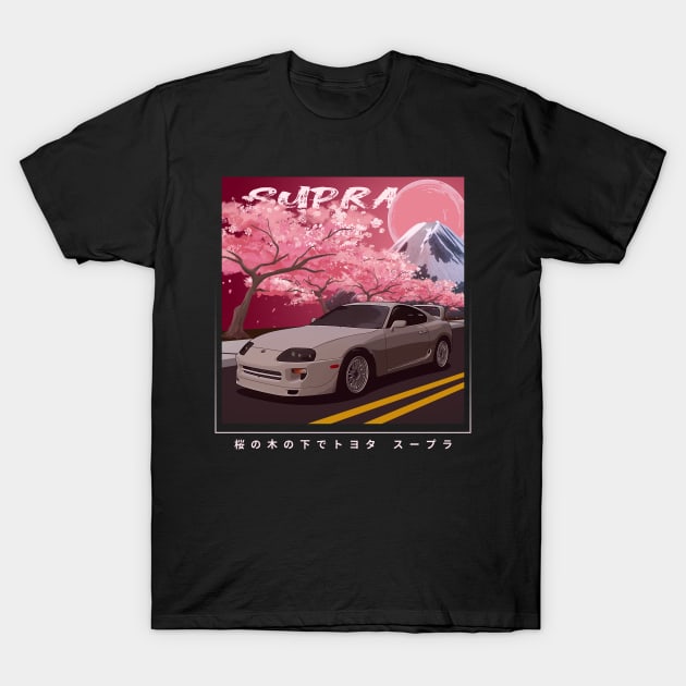 Toyota Supra MK4 A80 under Sakura tree JDM Car T-Shirt by T-JD